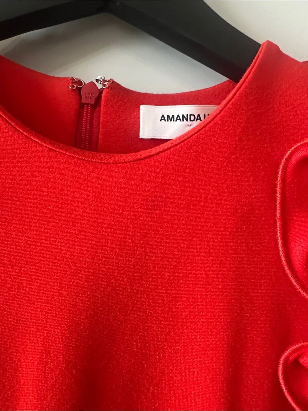 Amanda Uprichard Red Ruffle-Shoulder Mini Dress
